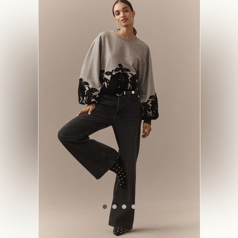 Anthropologie Velvet
Appliqué Sweatshirt Grey Patterned